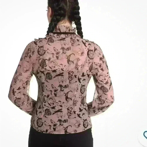 Spin Doctor hell bunny  goth ruffle women’s blouse sz medium - Picture 3 of 10